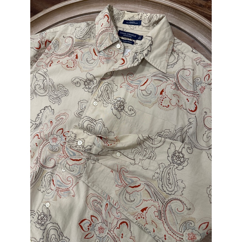 Daniel Cremieux Paisley Button Down Shirt Mens XLT Tall Italian Fabric
